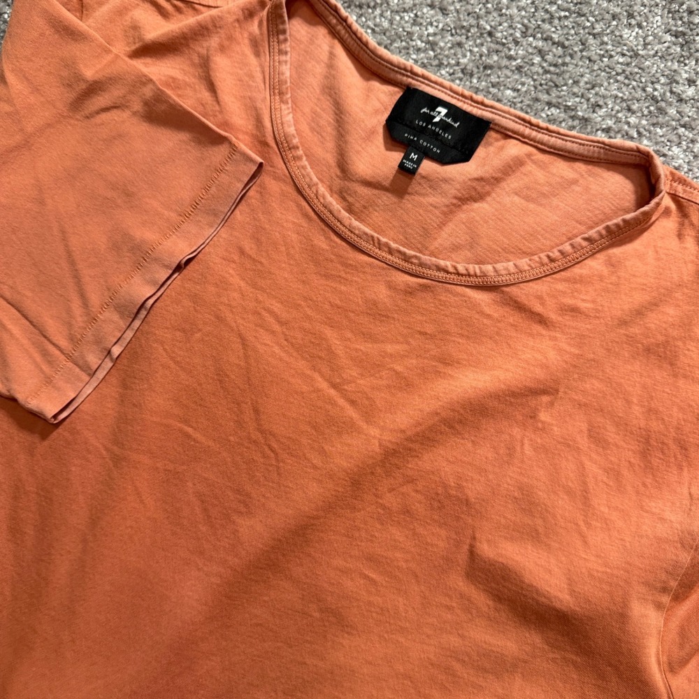 7 For All Mankind Shirt Mens M Salmon Pima Cotton Luxe Tee Minimalist Curve Hem